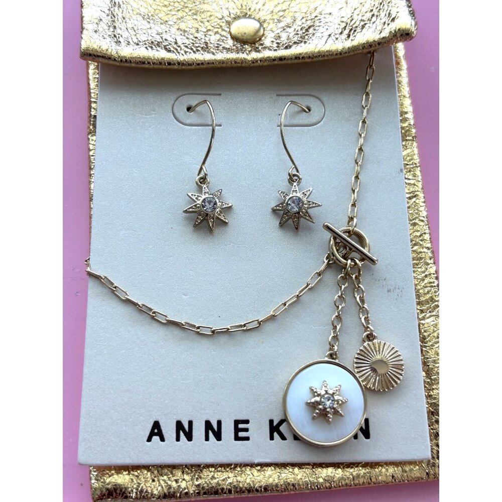 Anne Klein Gold-Tone Starburst Pendant Necklace & Drop Earrings Set With Crystal